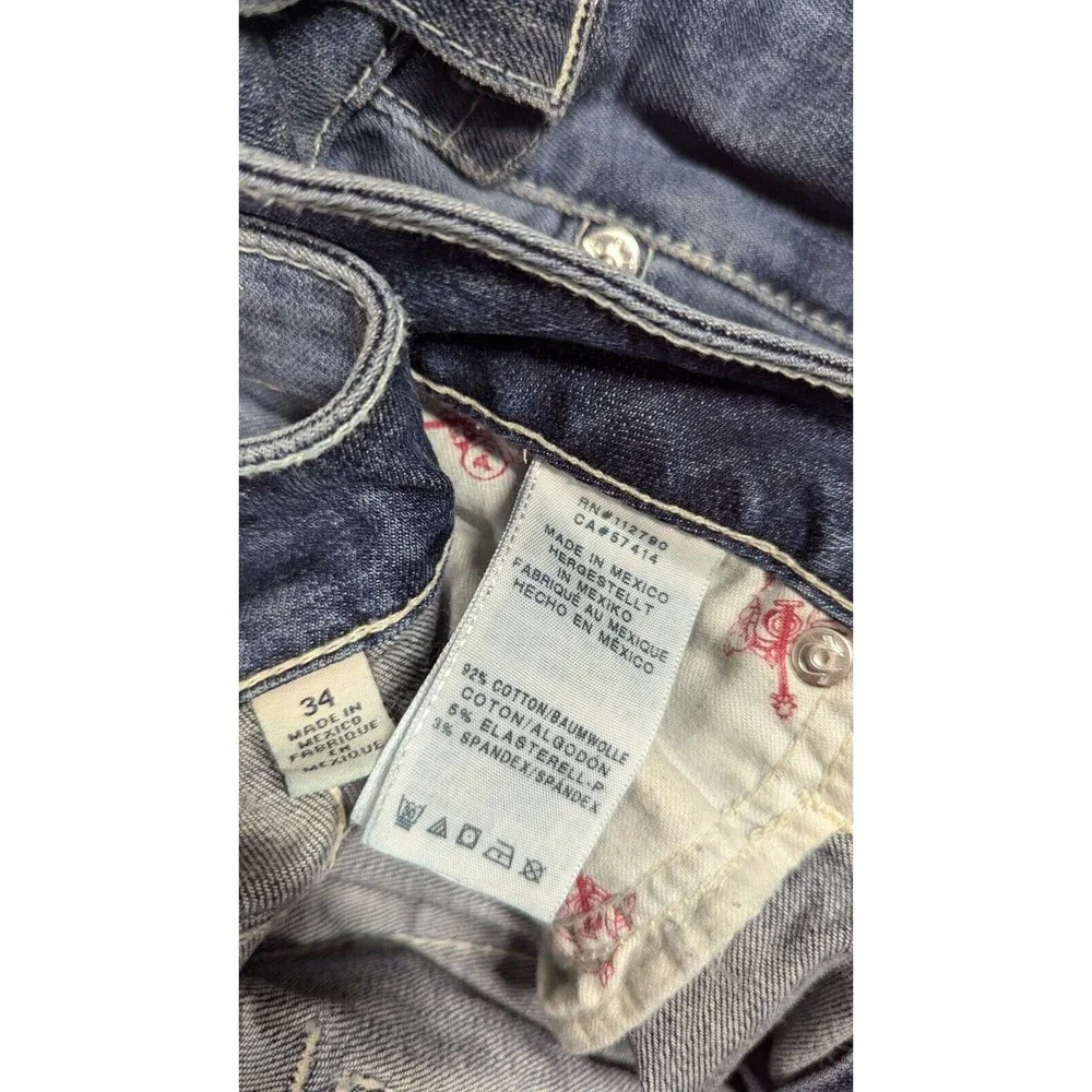 True Religion Men Jeans 36x30 Skinny Whiskering Flap Pockets Light Distress Dark